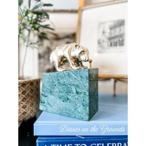 Vintage Green Marble and Brass Bear of Wall Street Bookend